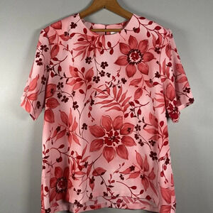 Susan Graver Red and Pink Floral Blouse